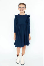 Mila & Rose ® Navy L/S Ruffle Twirl Dress - 