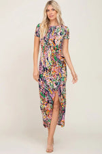 PinkBlush Navy Multi - Color Floral Side Slit Maxi Dress - 