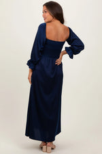 PinkBlush Navy Off Shoulder Satin Pleated Bodice Maternity Maxi Dress - 