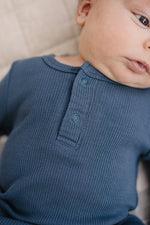 Mebie Baby Navy Organic Cotton Ribbed Knot Gown - 