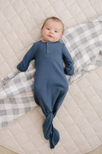 Mebie Baby Navy Organic Cotton Ribbed Knot Gown - 