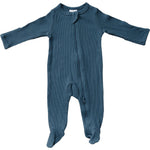 Mebie Baby Navy Organic Cotton Ribbed Zipper Footed Baby Pajamas With Dual Zippers - 