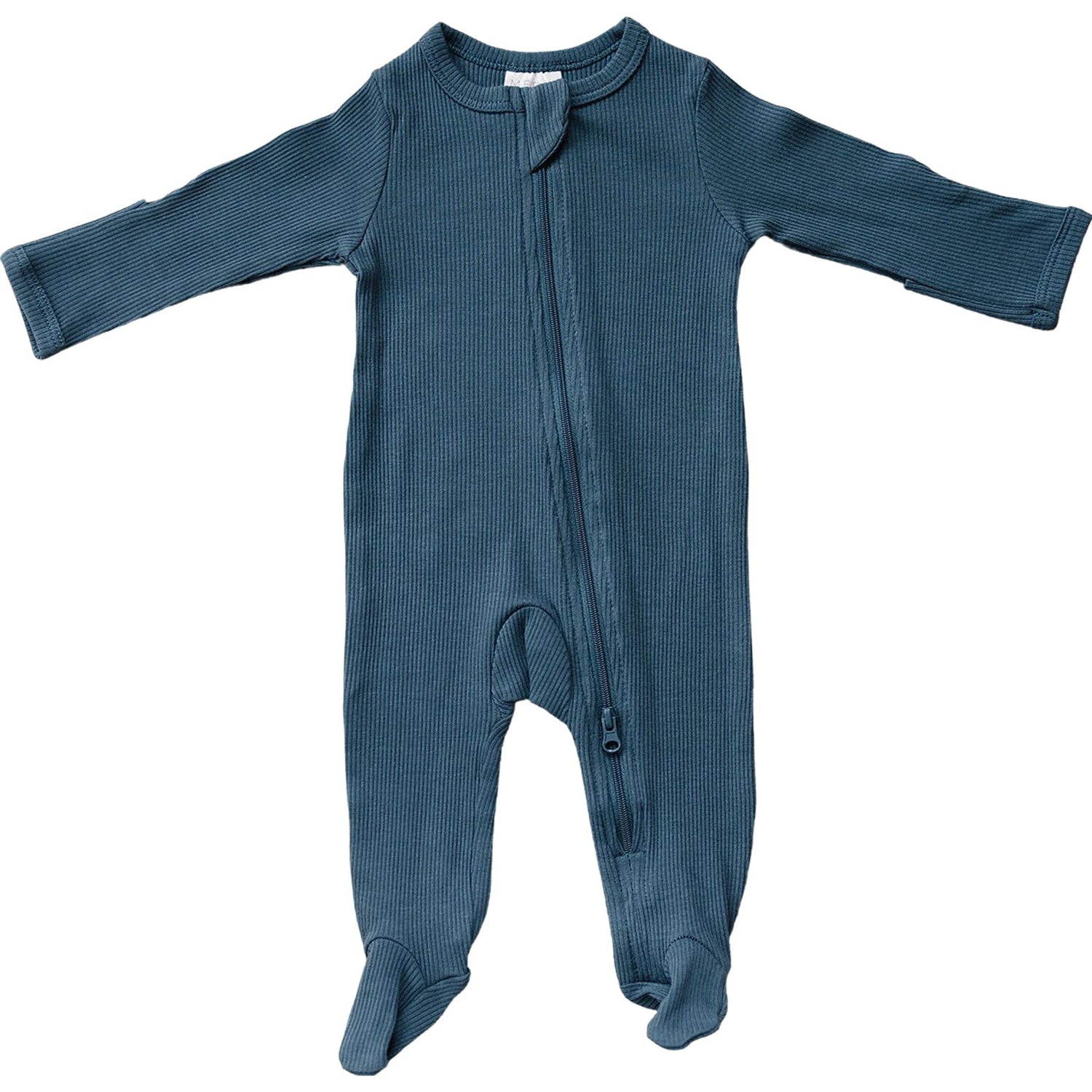 Mebie Baby Navy Organic Cotton Ribbed Zipper Footed Baby Pajamas With Dual Zippers - 