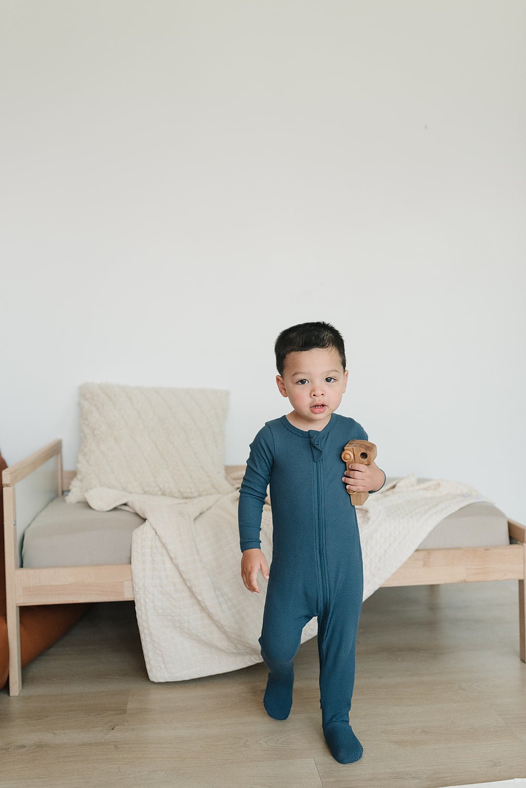 Mebie Baby Navy Organic Cotton Ribbed Zipper Footed Baby Pajamas With Dual Zippers - 
