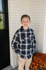 Mebie Baby Navy Plaid Button Up Shirt - 