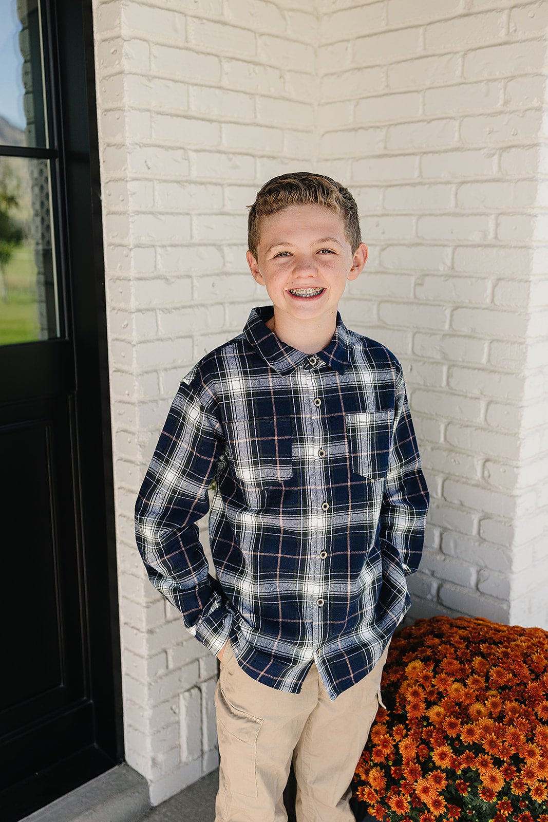 Mebie Baby Navy Plaid Button Up Shirt - 