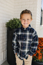 Mebie Baby Navy Plaid Button Up Shirt - 