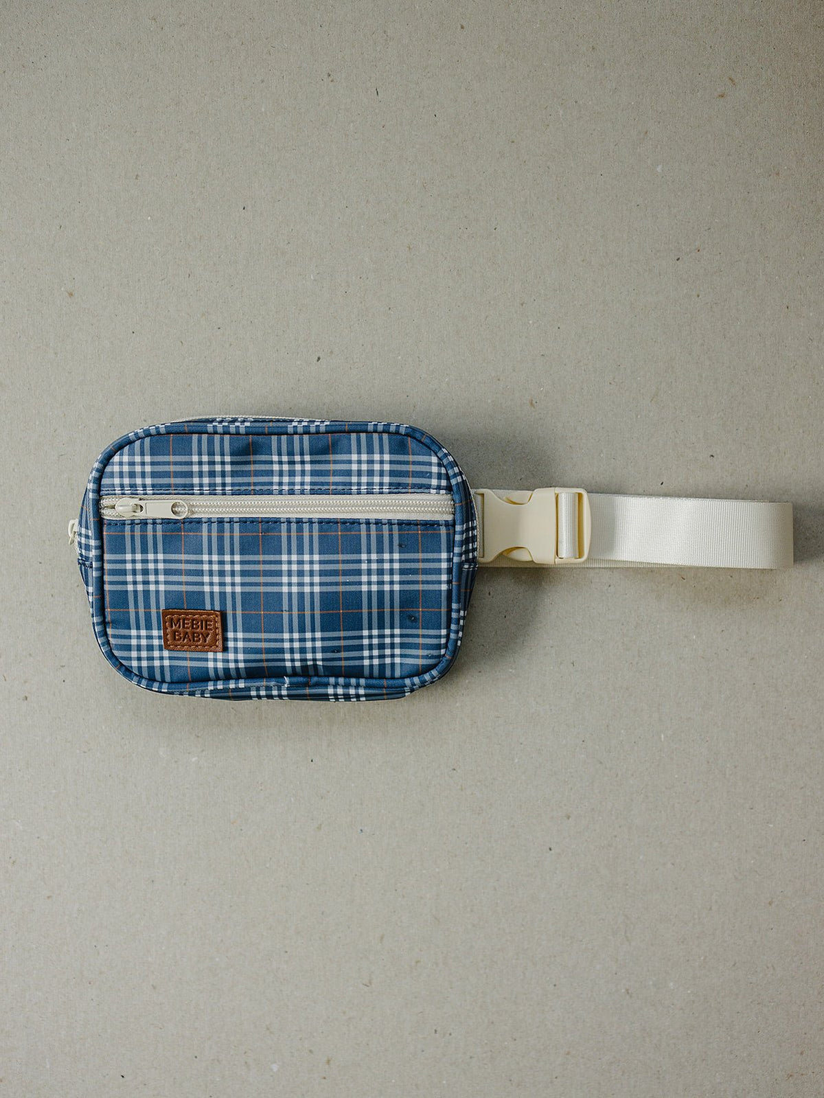 Mebie Baby Navy Plaid Mini Fanny Pack For Kids With Adjustable Strap Travel Essential - 