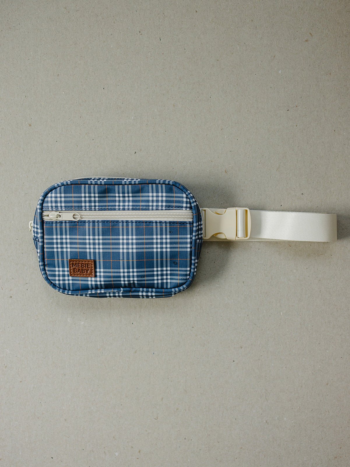 Mebie Baby Navy Plaid Mini Fanny Pack For Kids With Adjustable Strap Travel Essential - 
