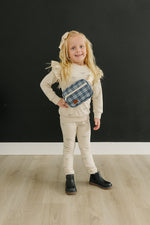 Mebie Baby Navy Plaid Mini Fanny Pack For Kids With Adjustable Strap Travel Essential - 