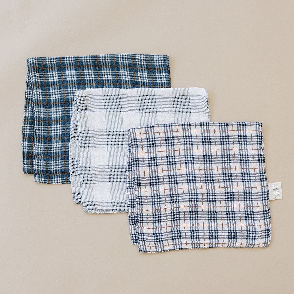Mebie Baby Navy Plaid Muslin Burp Cloth - 