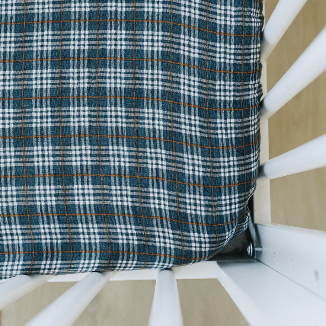 Mebie Baby Navy Plaid Muslin Crib Sheet Soft Breathable Baby Bedding - 