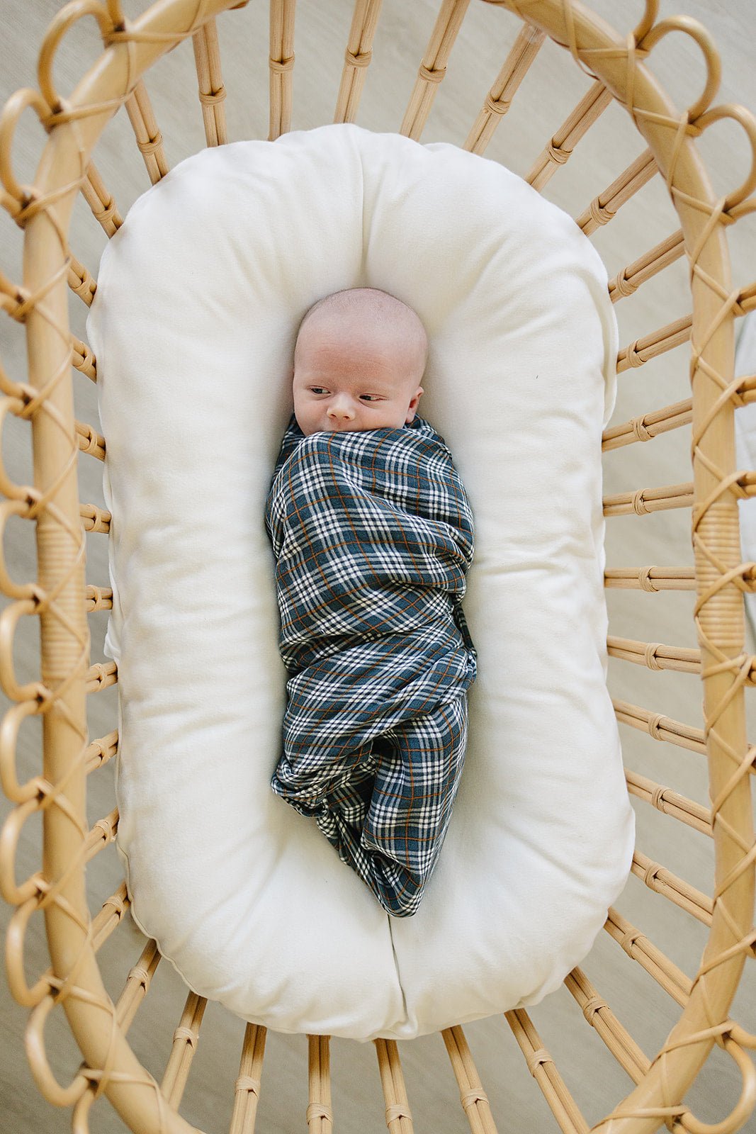 Mebie Baby Navy Plaid Muslin Swaddle Blanket One Hundred Percent Cotton Mebie Baby - 