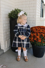 Mebie Baby Navy Plaid Smocked Peter Pan Collar Cotton Dress For Baby Girls - 
