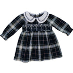 Mebie Baby Navy Plaid Smocked Peter Pan Collar Cotton Dress For Baby Girls - 