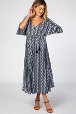 PinkBlush Navy Printed V - Neck Maternity Midi Dress - 