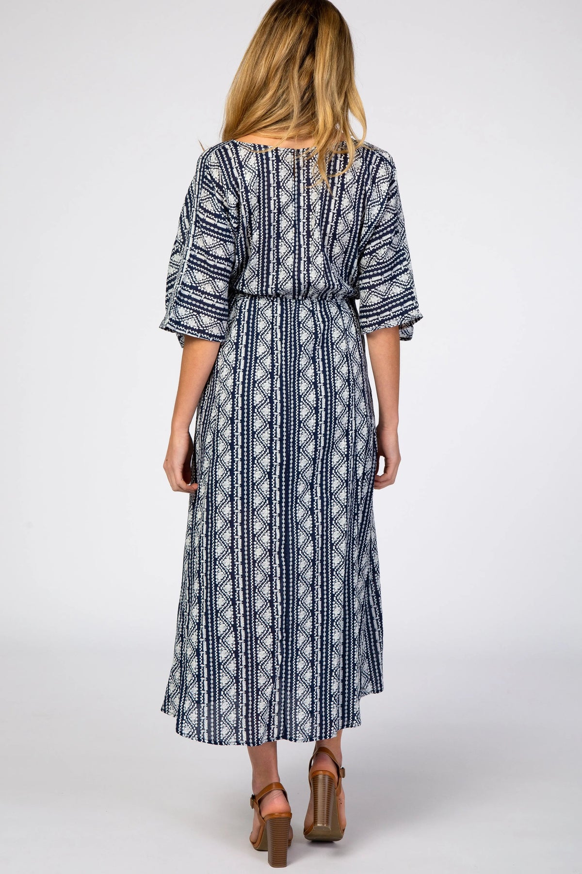 PinkBlush Navy Printed V - Neck Maternity Midi Dress - 