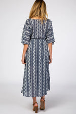 PinkBlush Navy Printed V - Neck Maternity Midi Dress - 