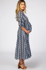 PinkBlush Navy Printed V - Neck Maternity Midi Dress - 