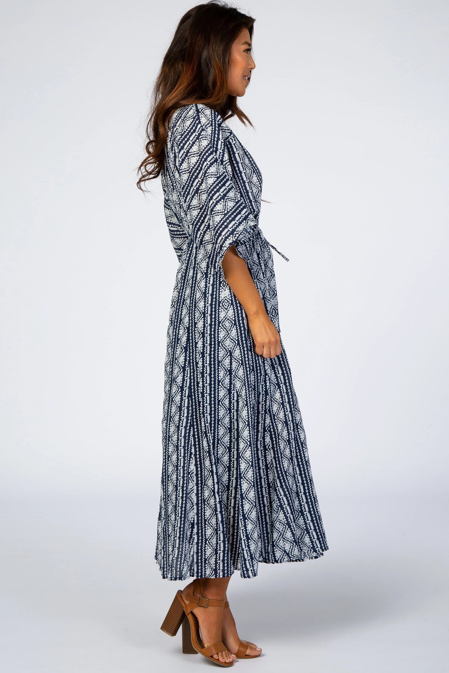 PinkBlush Navy Printed V - Neck Midi Dress - 