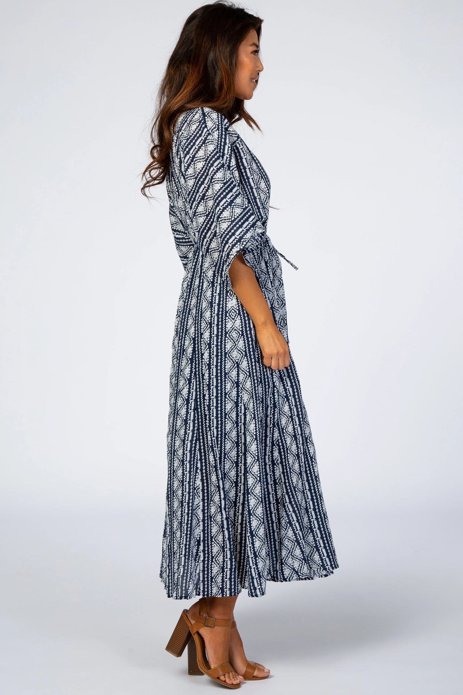 PinkBlush Navy Printed V - Neck Midi Dress - 