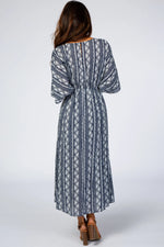 PinkBlush Navy Printed V - Neck Midi Dress - 