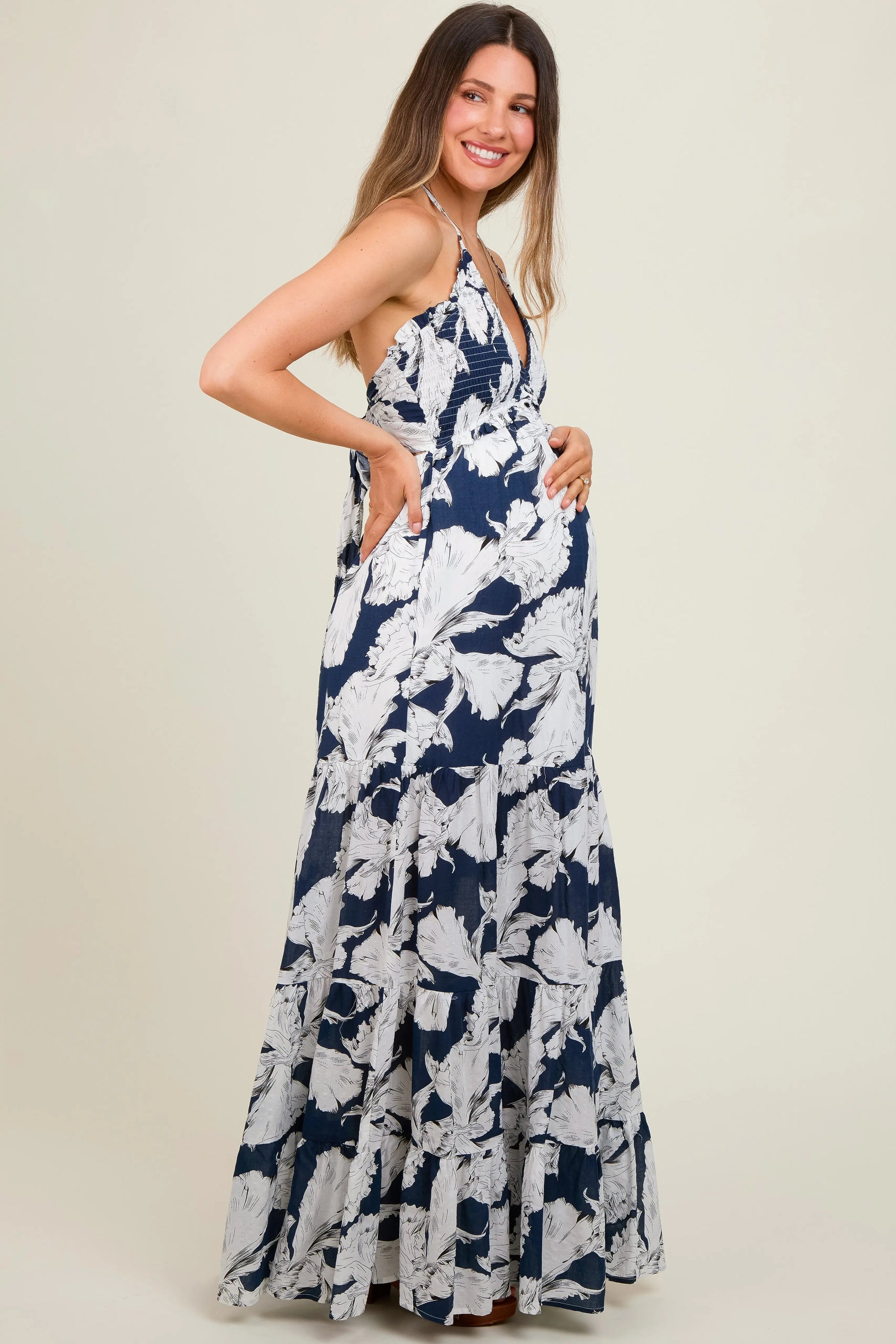 PinkBlush Navy Printed Woven Maternity Maxi Dress - 