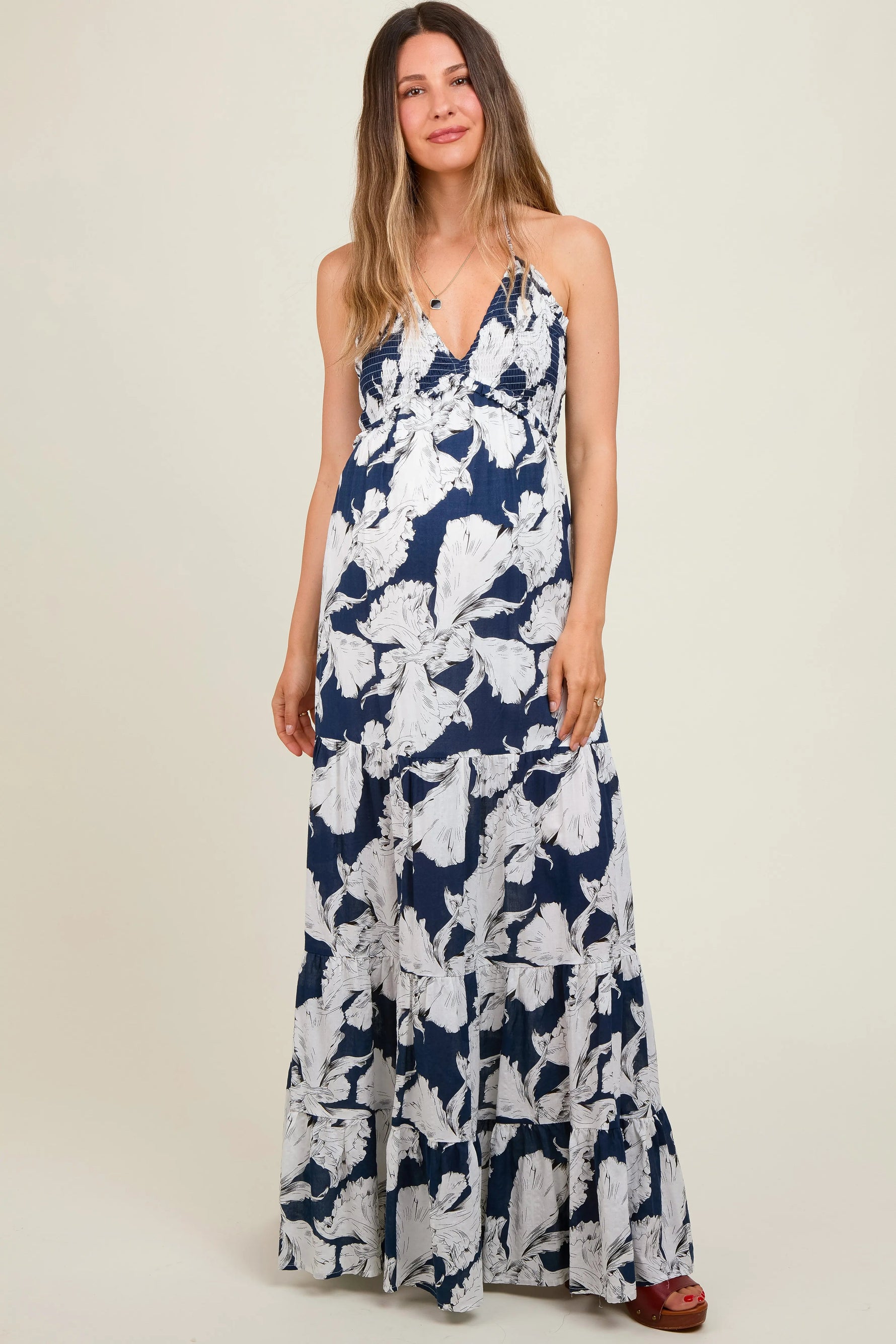 PinkBlush Navy Printed Woven Maternity Maxi Dress - 