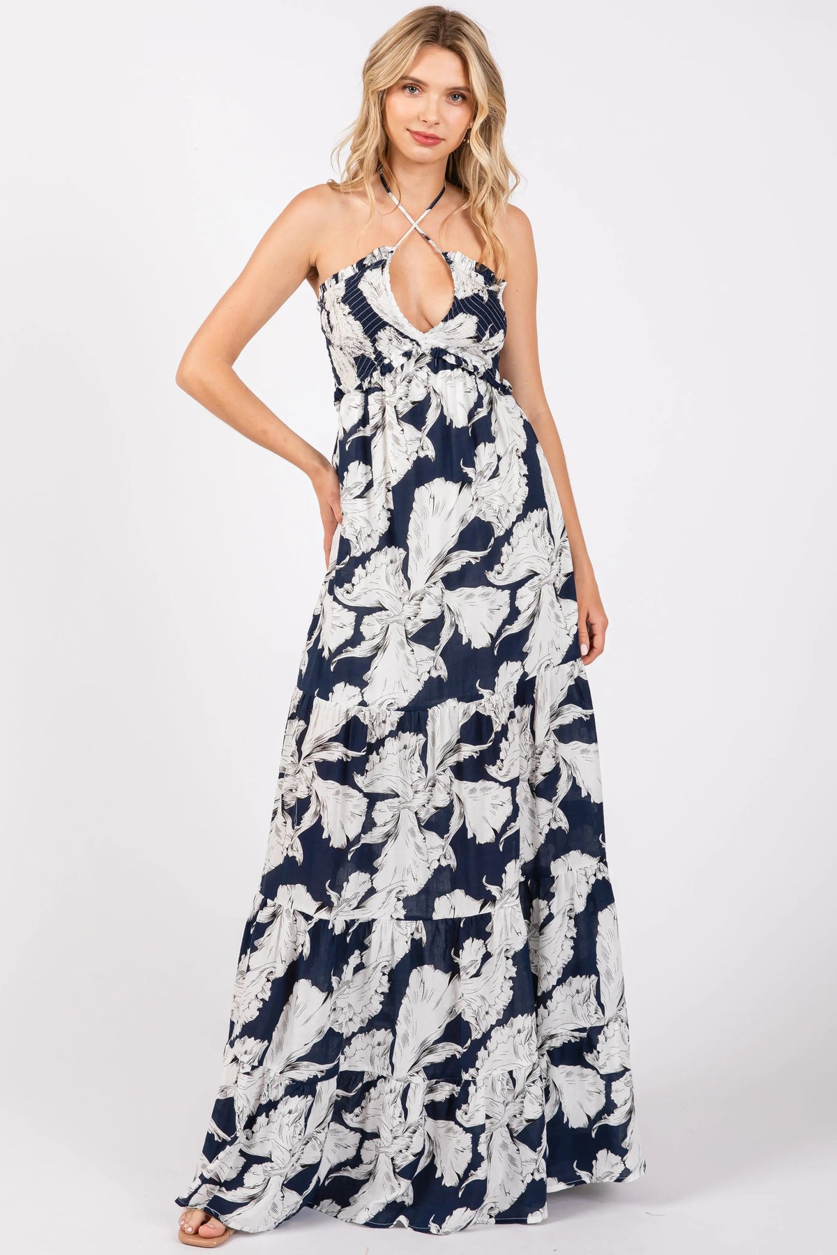 PinkBlush Navy Printed Woven Maternity Maxi Dress - 