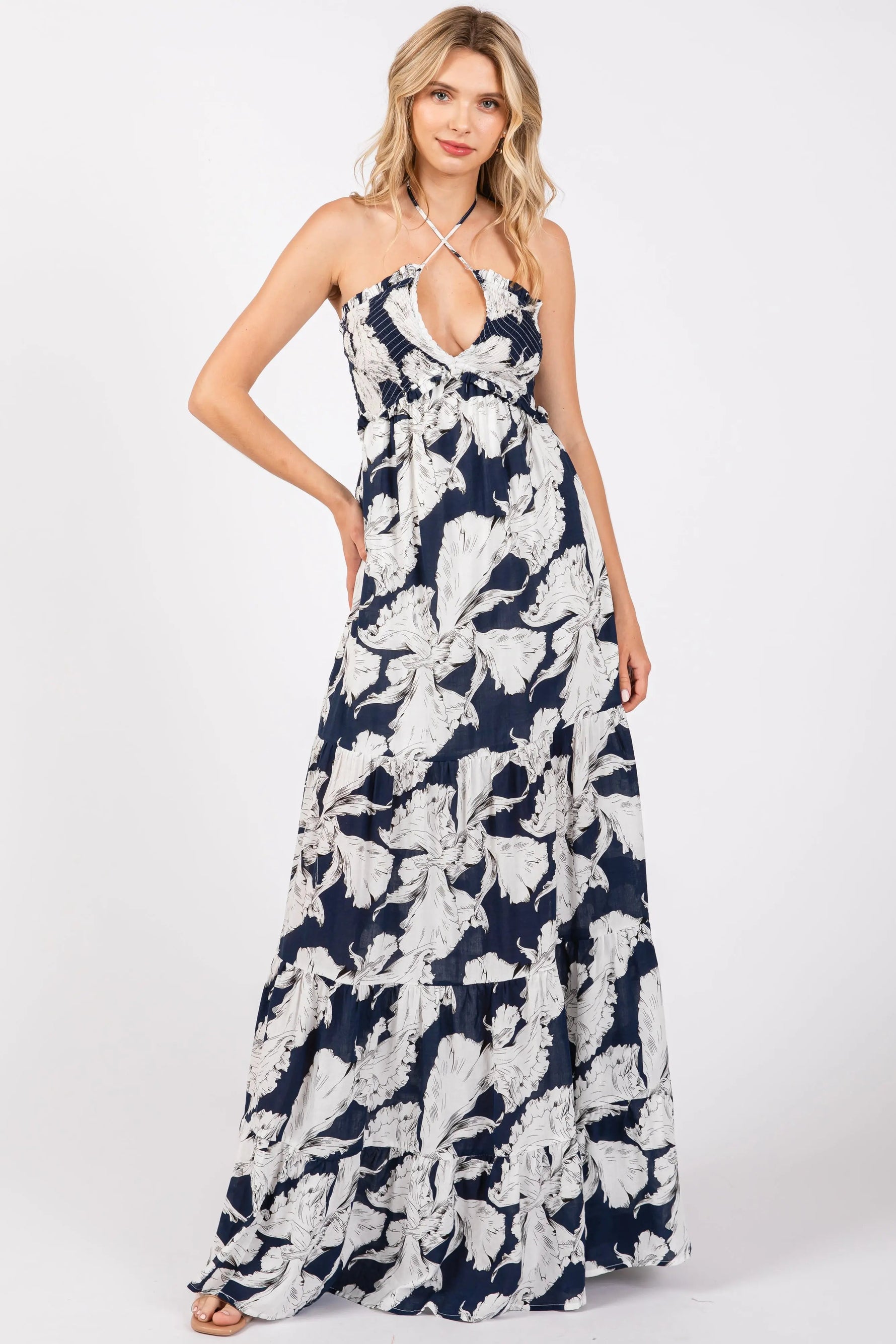 PinkBlush Navy Printed Woven Maternity Maxi Dress - 