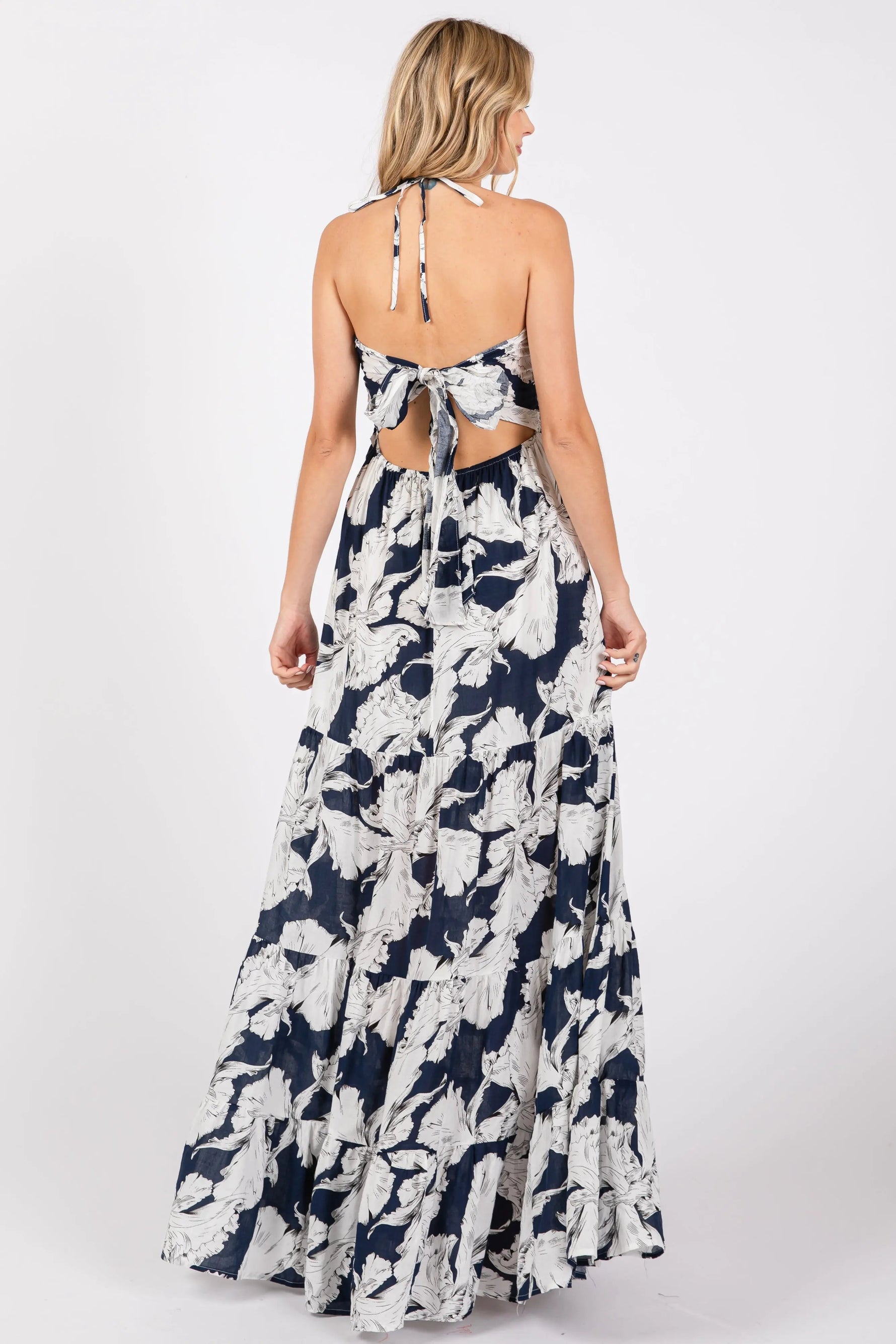 PinkBlush Navy Printed Woven Maxi Dress - 
