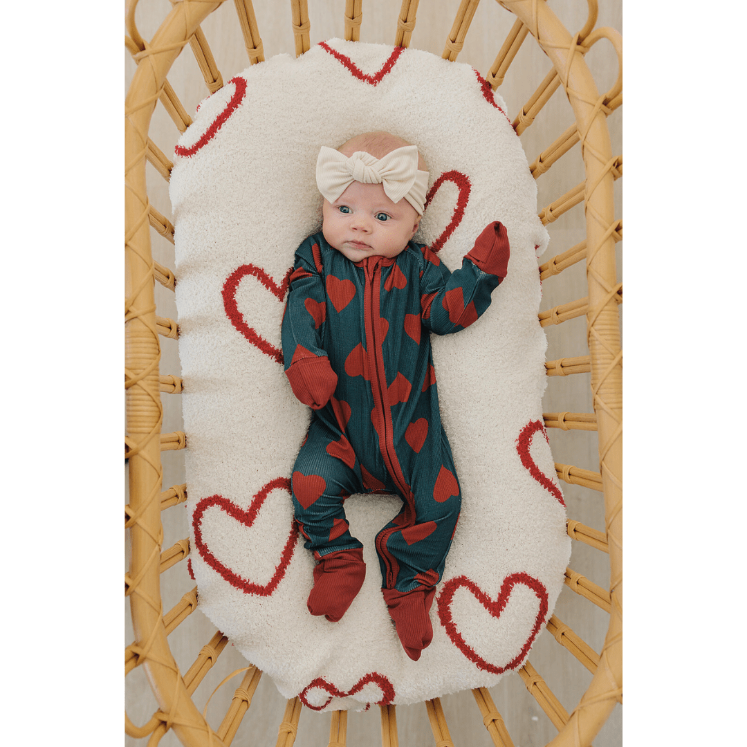 Mebie Baby Navy + Red Hearts Ribbed Bamboo Zipper - 