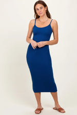 PinkBlush Navy Ribbed Bodycon Midi Dress with Comfortable Fit for Modern Women - 