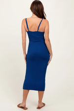 PinkBlush Navy Ribbed Bodycon Midi Dress with Comfortable Fit for Modern Women - 