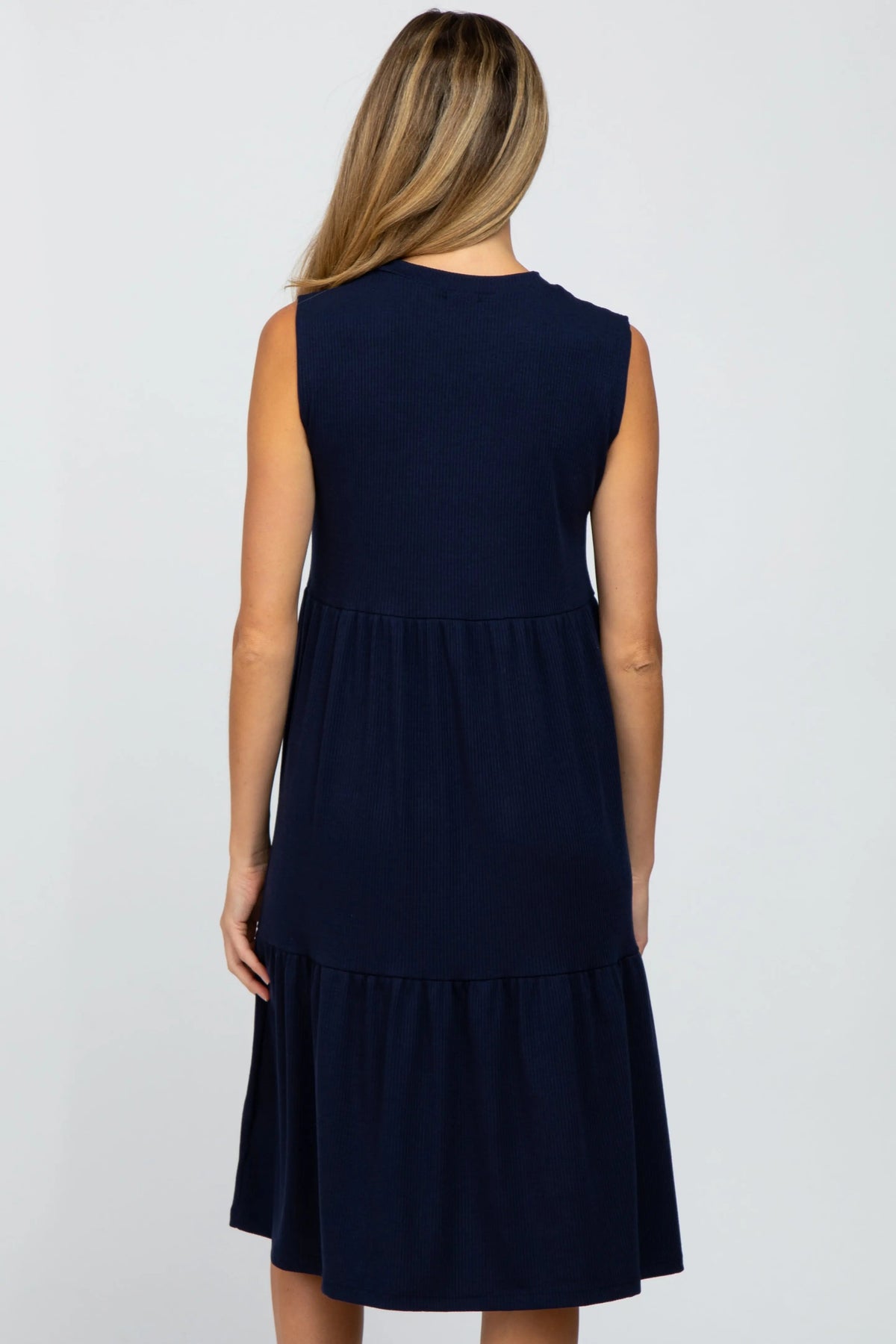PinkBlush Navy Ribbed Sleeveless Maternity Midi Dress - 