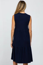 PinkBlush Navy Ribbed Sleeveless Maternity Midi Dress - 