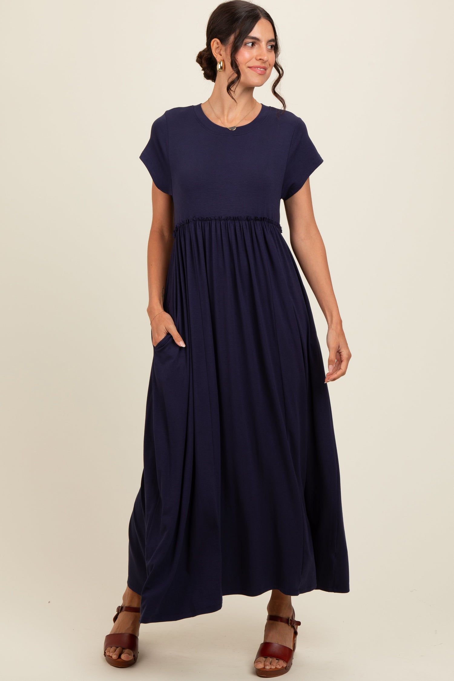 PinkBlush Navy Ruffle Trim Maxi DressEveretts Place