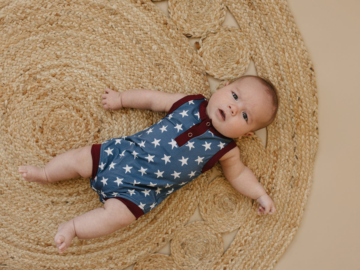 Little Joy Co. Navy Stars Henley Bamboo Romper
