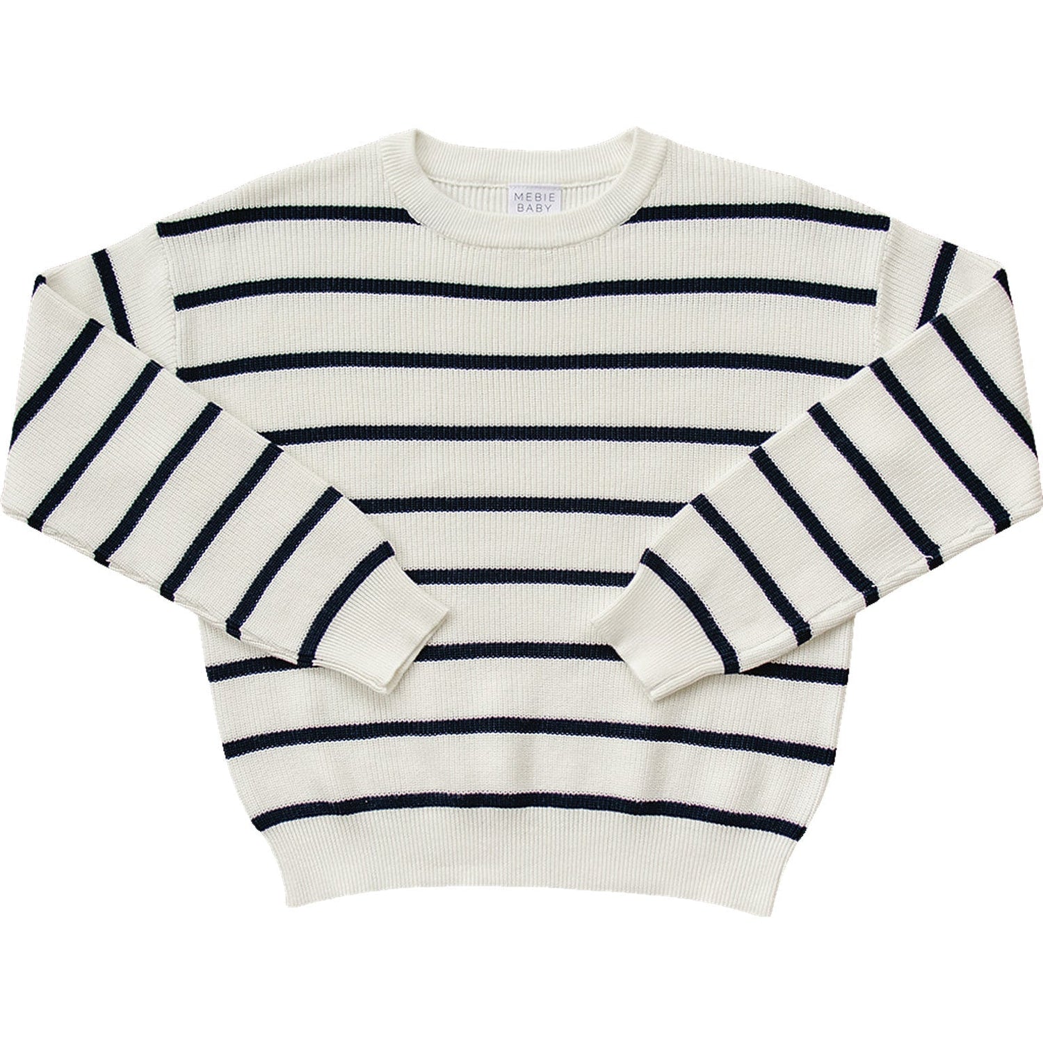 Mebie Baby Navy Stripe Adult Knit Sweater 100 Percent Cotton Cozy Everyday Wear - 