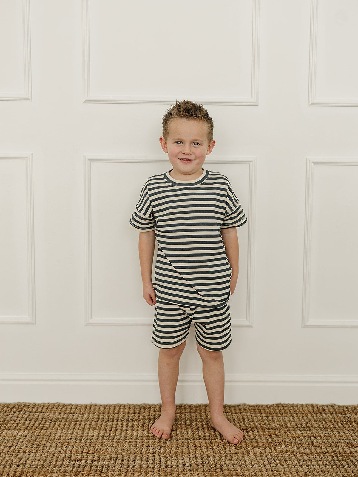 Mebie Baby Navy Stripe Button Short Set - 