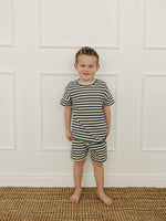 Mebie Baby Navy Stripe Button Short Set - 