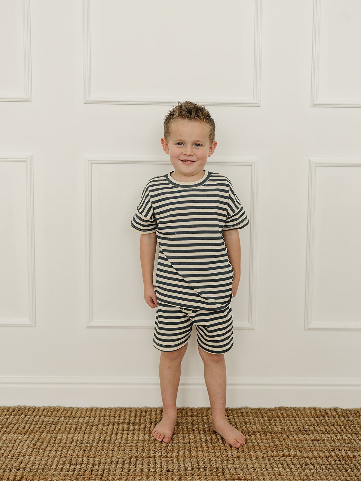 Mebie Baby Navy Stripe Button Short Set - 
