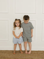Mebie Baby Navy Stripe Button Short Set - 
