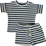Navy Stripe Button Short Set - Sleeve, Baby & Toddler Clothing, White, Nightwear, Active Shorts | Everetts Place
