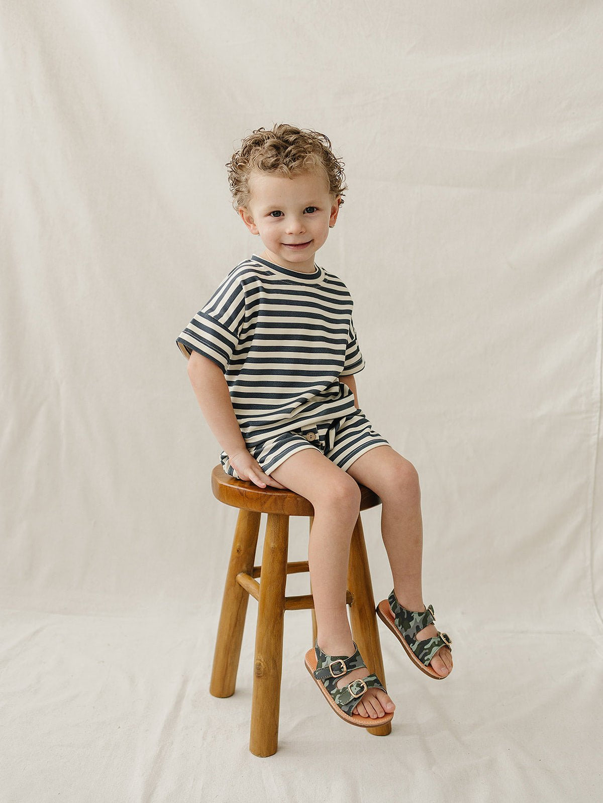 Mebie Baby Navy Stripe Button Short Set - 