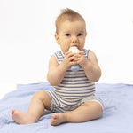 Navy Stripe - Henley Shortie Romper - Baby & Toddler Clothing, Child, Foot, Toddler, Baby grabbing for something | Everetts Place