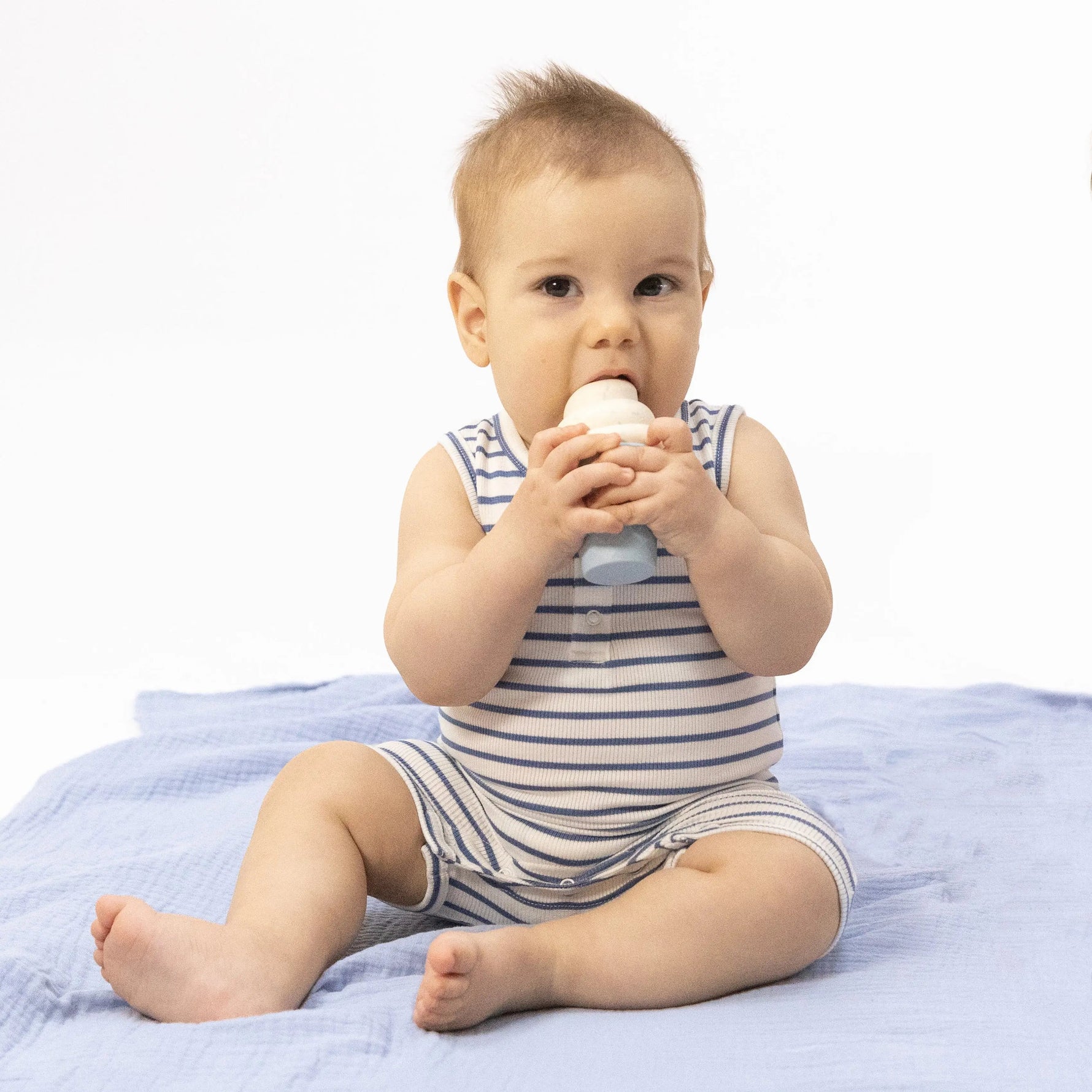 Navy Stripe - Henley Shortie Romper - Baby & Toddler Clothing, Child, Foot, Toddler, Baby grabbing for something | Everetts Place