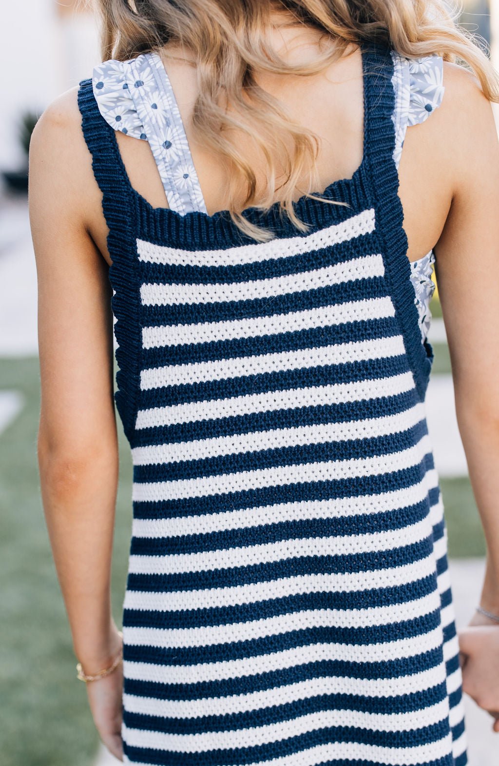 Mebie Baby Navy Stripe Knit Dress With Scallop Edges By Mebie Baby - 