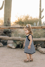 Mebie Baby Navy Stripe Knit Dress With Scallop Edges By Mebie Baby - 