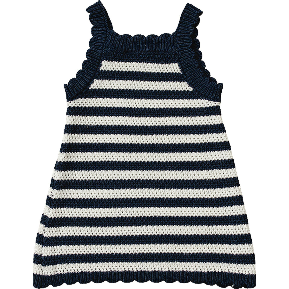 Mebie Baby Navy Stripe Knit Dress With Scallop Edges By Mebie Baby - 